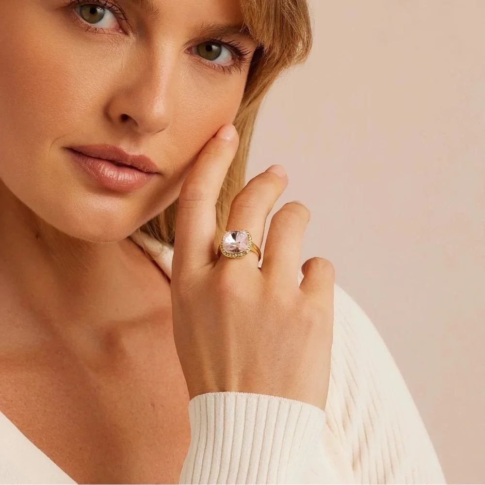 Gorjana New Size 9 Lexi Ring 18k Gold Plated Blush‎ Citrine Crystal Cushion